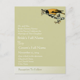Vintage Birds Wedding Invitation Postcard