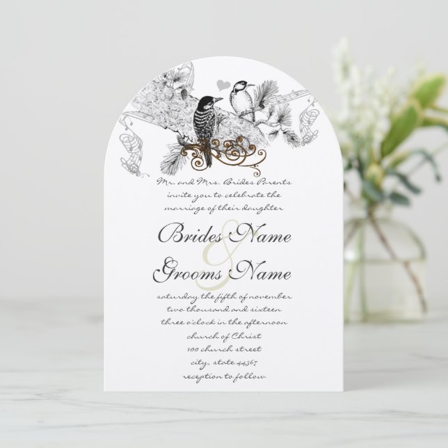 Vintage Birds Wedding Invitations (Standing Front)