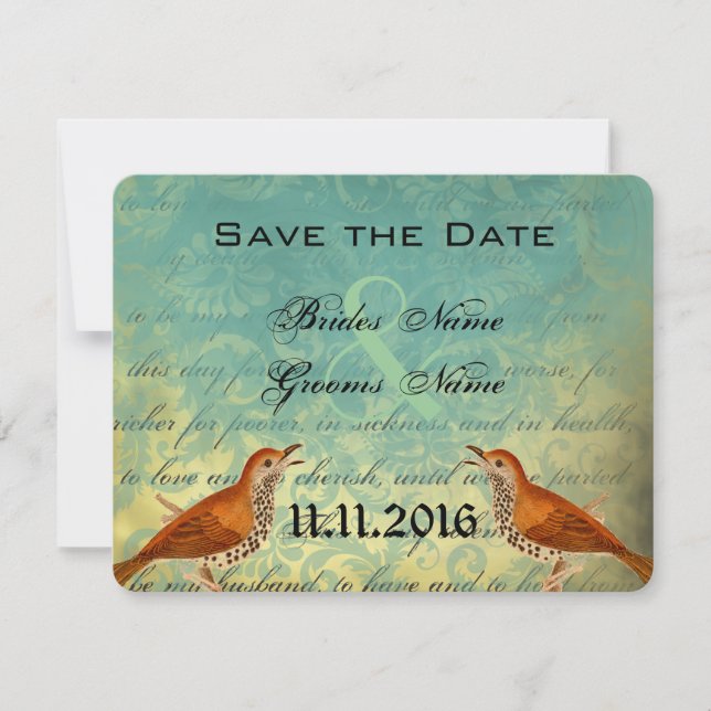 Vintage Birds Wedding Vow Save the Date (Front)