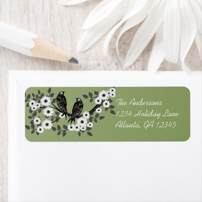 Vintage Birds White Flowers Christmas Green Labels (Insitu)