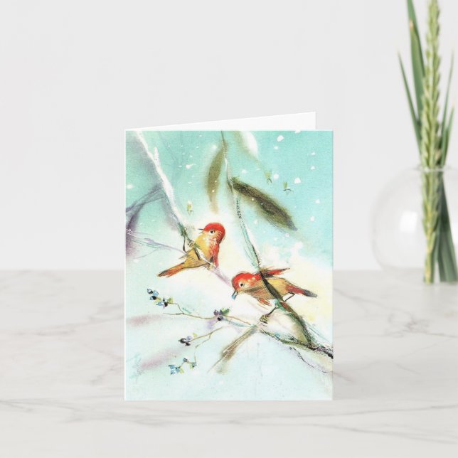 Vintage Birds Winter Scene Christmas Card (Front)