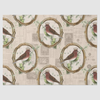 Vintage Birds with Crowns in Gold Frames Decoupage Tissue Paper