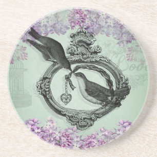 Vintage Birds With Heart Locket Apparel and Gifts Coaster