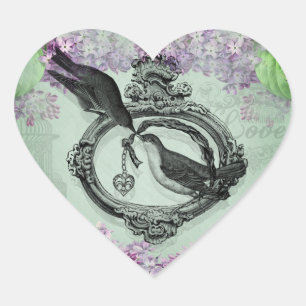 Vintage Birds With Heart Locket Apparel and Gifts Sticker
