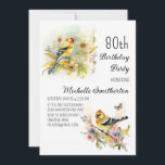 Vintage Birds Yellow Goldfinch 80th Birthday Invitation<br><div class="desc">80th birthday party invitation with paintings of yellow and black Goldfinches sitting in the branches of a tree. Contact me for assistance with your customisations or to request additional matching or coordinating Zazzle products for your celebration.</div>