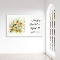 Vintage Birds Yellow Goldfinch Happy Birthday Name