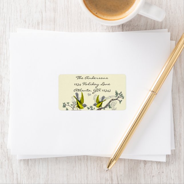 Vintage Birds Yellow & Grey Labels Felt RSVP (Insitu)