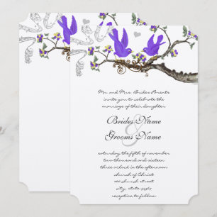 Vintage Birds Yellow & Purple Wedding Invite
