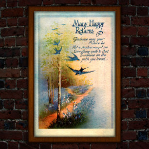 Vintage Birthday 1917 Swallows Poster