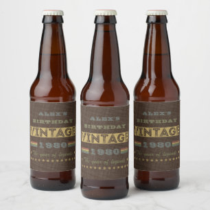 Vintage Birthday 1980 the Year of Legends Beer Bottle Label