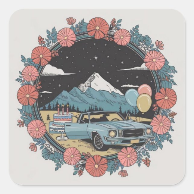 Vintage Birthday Adventure Sticker  (Front)