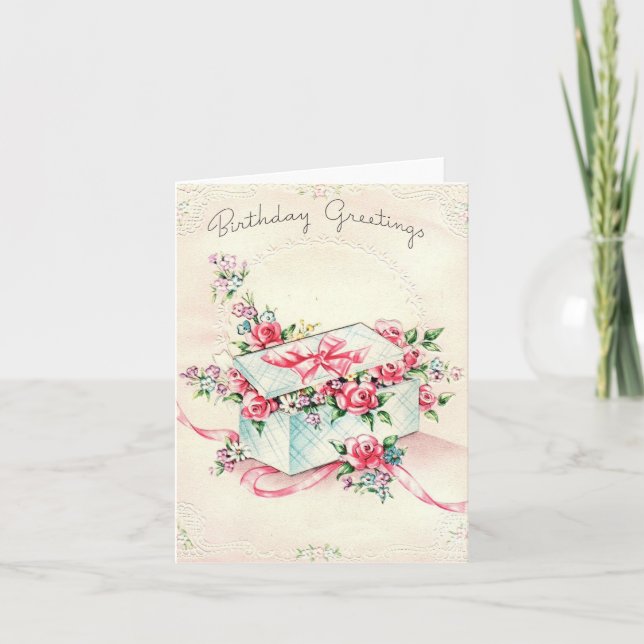 Vintage Birthday Box of Flowers Card (Front)