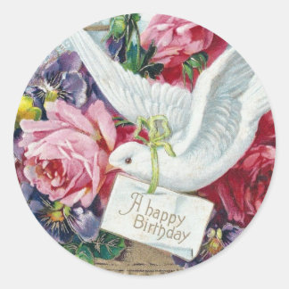 Vintage Birthday Dove Classic Round Sticker