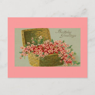 Vintage Birthday Flower Basket Postcard