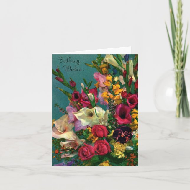 Vintage Birthday Flowers Card (Front)
