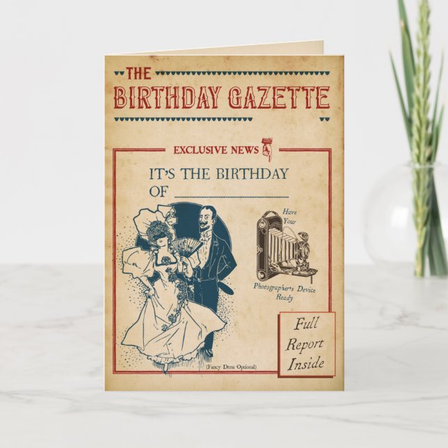 Vintage Birthday Gazette Card (Front)