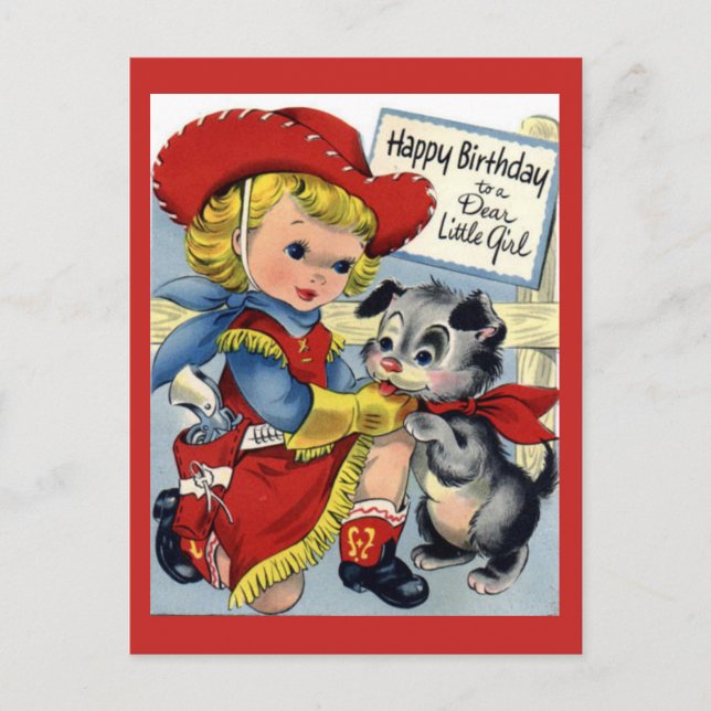 Vintage Birthday Girl Postcard (Front)