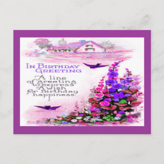 Vintage Birthday Greeting with Flowers Postcard