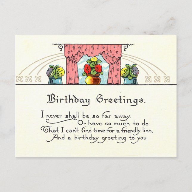 Vintage Birthday Greetings Postcard (Front)