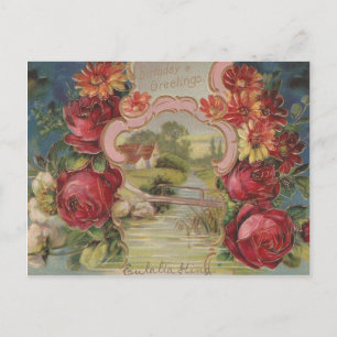Vintage Birthday Greetings Pretty Flowers Postcard