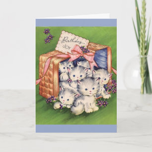 Vintage Birthday Joy - A Basket of Kittens, Card