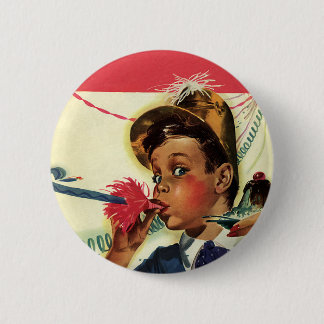 Vintage Birthday Party, Girl with Noise Maker 6 Cm Round Badge
