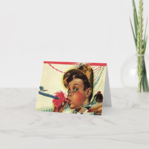 Vintage Birthday Party, Girl with Noise Maker Card