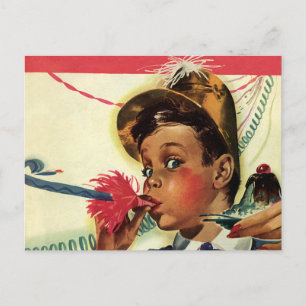 Vintage Birthday Party, Girl with Noise Maker Postcard