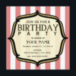 Vintage Birthday Party Invitation<br><div class="desc">A vintage circus inspired birthday party invitation featuring a background of faded red and white stripes on front and back.  front features decorative golden bracket frame outlined in black.  Customise with details of your occasion. 



 



 



 


com</div>