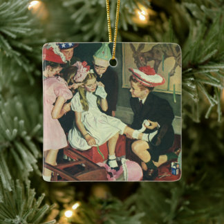 Vintage Birthday Party, Pin the Tail on the Donkey Ceramic Ornament