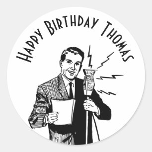 Vintage Birthday Radio Announcer Classic Round Sticker