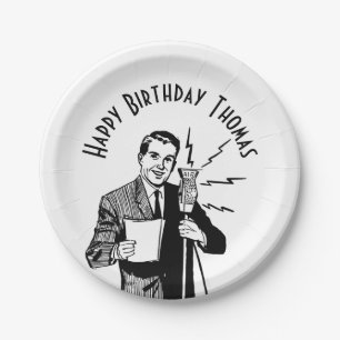 Vintage Birthday Radio Announcer Paper Plate