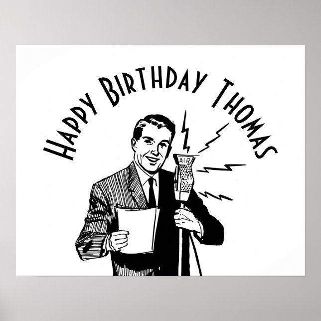 Vintage Birthday Radio Announcer Poster (Front)