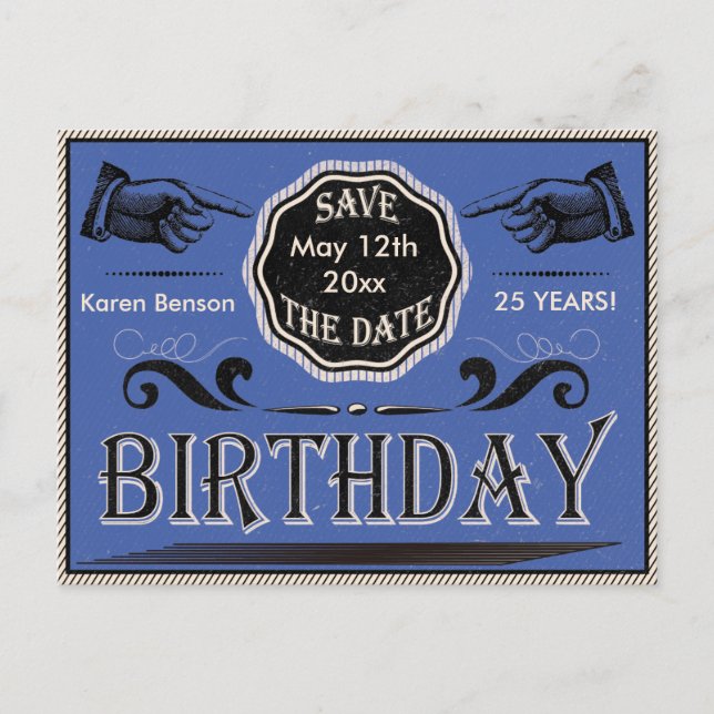 Vintage Birthday Save The Date Announcement Postcard (Front)