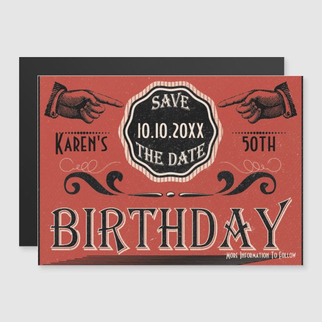 Vintage Birthday Save The Date Magnetic Invitation (Front/Back)