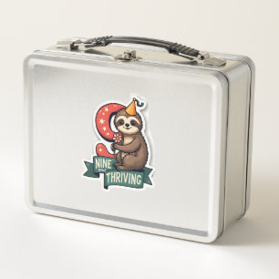 Vintage Birthday Sloth Girl Party Vector Design 2 Metal Lunch Box