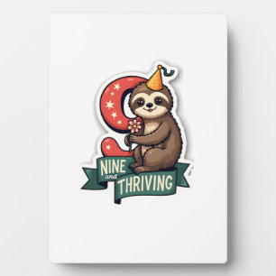 Vintage Birthday Sloth Girl Party Vector Design 2 Plaque