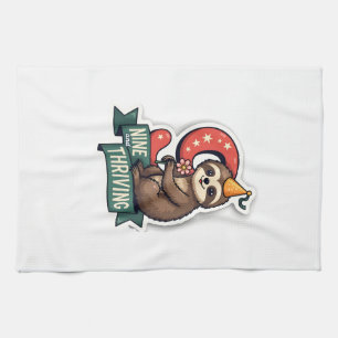 Vintage Birthday Sloth Girl Party Vector Design 2 Tea Towel