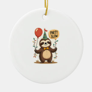 Vintage Birthday Sloth Retro Party Animal Design 2 Ceramic Tree Decoration