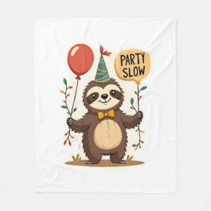 Vintage Birthday Sloth Retro Party Animal Design 2 Fleece Blanket