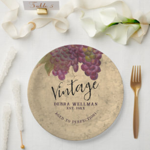 Vintage Birthday Vineyard Elegant Wine Theme Paper Plate
