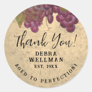 Vintage Birthday Wine Themed Thank You Classic Round Sticker