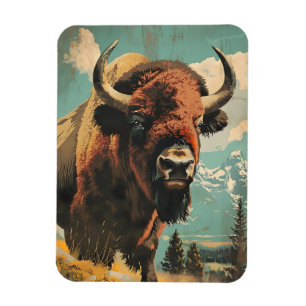 Vintage Bison Illustration Magnet