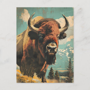 Vintage Bison Illustration Postcard