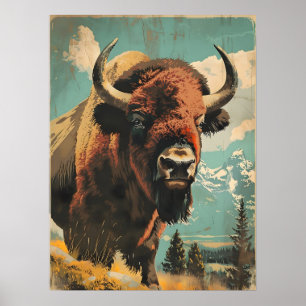 Vintage Bison Illustration Poster