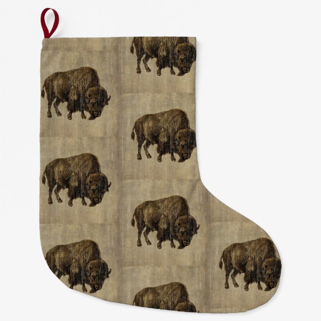 Vintage Bison Large Christmas Stocking (Front)