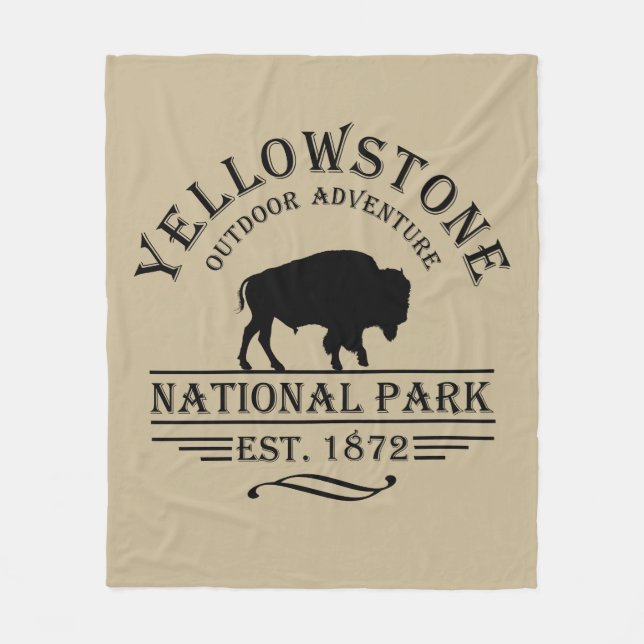 Vintage Bison Yellowstone National Park Fleece Blanket (Front)