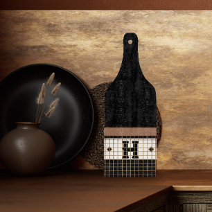 Vintage Bistro Tile Black and Gold Monogram Cutting Board