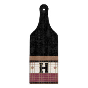 Vintage Bistro Tile Cranberry and Gold Monogram Cutting Board