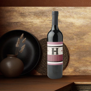 Vintage Bistro Tile Cranberry and Gold Monogram Wine Label